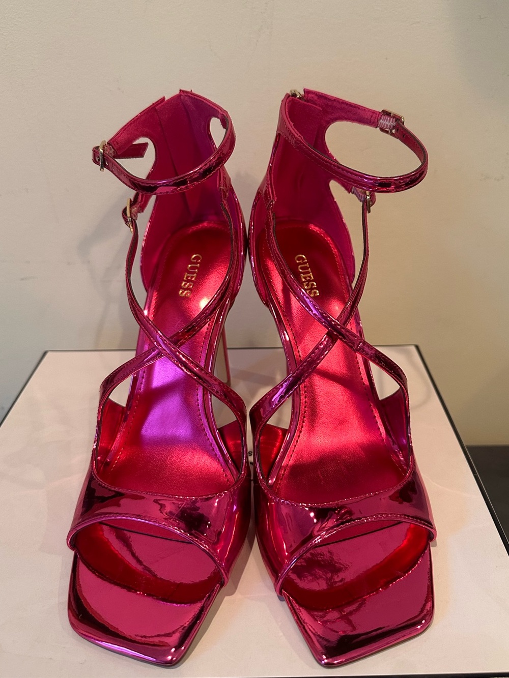 Guess Metallic Hot Pink Strappy Heeled Sandals